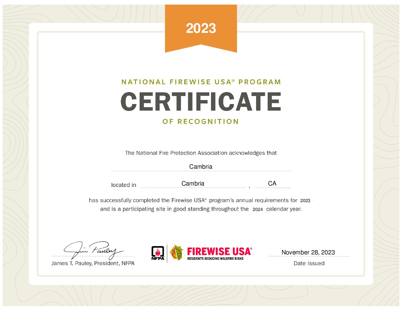 Cambria RENEWs FireWise Certification